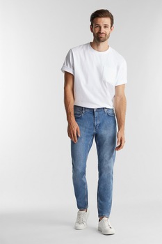 EDC by Esprit, Blugi slim fit din amestec de bumbac organic, Albastru inchis/Albastru pastel EDC by Esprit, Blugi slim fit din amestec de bumbac organic, Albastru inchis/Albastru pastel