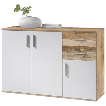 Comoda CHARLY-BOBBY 120x82x35 cm, 3 usi, 2 sertare, culoare Alb Mat, Old Style Comoda CHARLY-BOBBY 120x82x35 cm, 3 usi, 2 sertare, culoare Alb Mat, Old Style