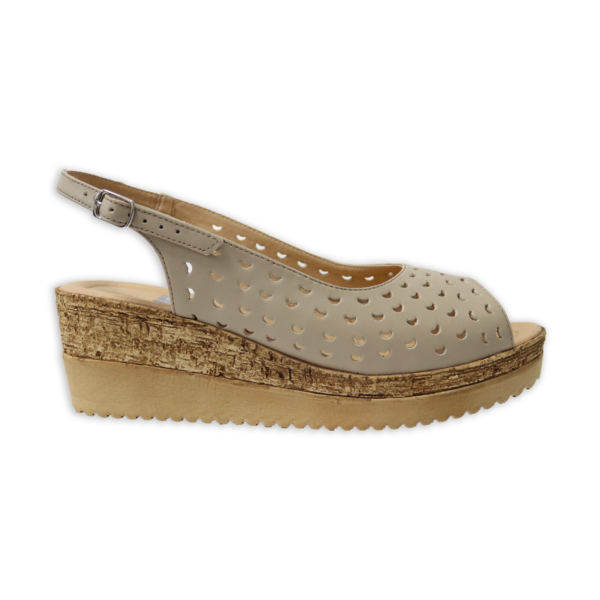 Sandale bej perforata pentru femei Mateo Shoes 50, Piele Naturala, Bej