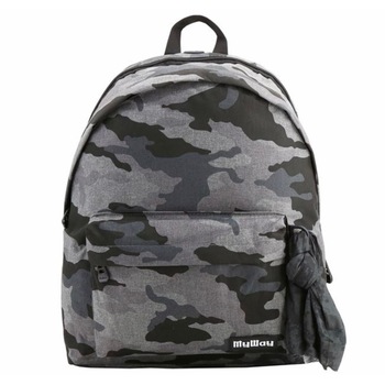 Ghiozdan de scoala gri cu model de armata, 2 compartimente, buzunar frontal + o esarfa, are spate intarit, curele reglabile cu benzi reflectorizante, fermoare metalice si maner, 30 x 17 x 42 - 0 cm Ghiozdan de scoala gri cu model de armata, 2 compartimente, buzunar frontal + o esarfa, are spate intarit, curele reglabile cu benzi reflectorizante, fermoare metalice si maner, 30 x 17 x 42 - 0 cm