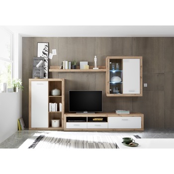 Living Mallorca, 290x189x48 cm, 4 piese, iluminare LED, Stejar Salbatic/Alb Living Mallorca, 290x189x48 cm, 4 piese, iluminare LED, Stejar Salbatic/Alb