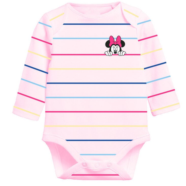 Body maneca lunga, Minnie, roz cu dungi colorate