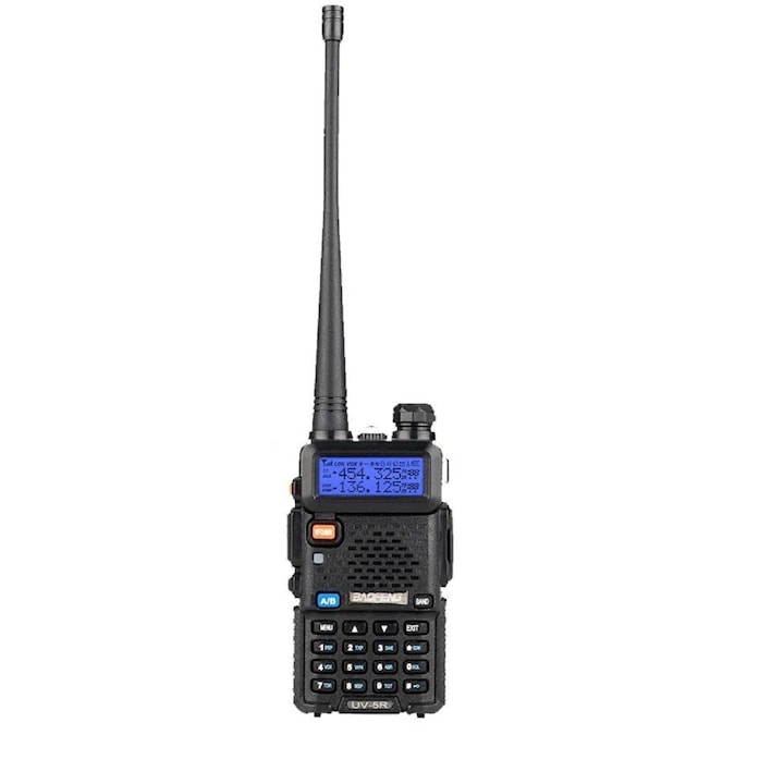 Statie radio portabila Baofeng UV-5R, putere emisie 8W, 3 trepte de putere emisie, Dual Band 136 - 174 MHz / 400-520 Mhz, 128 canale, programabila PMR