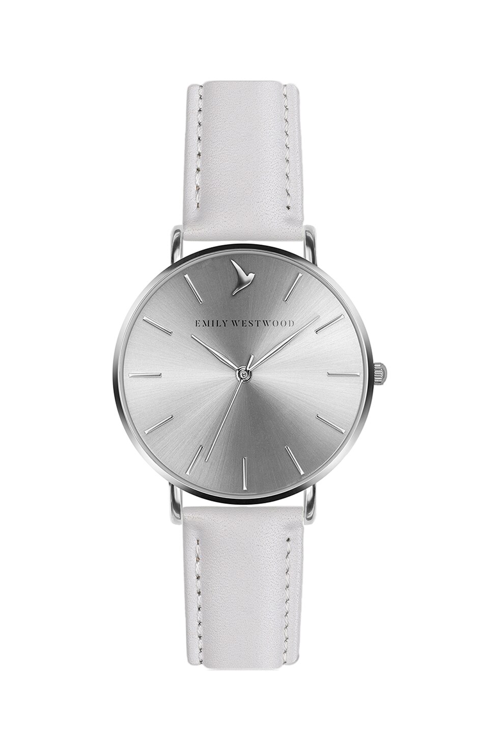 Emily Westwood, Ceas analog cu o curea din piele, Alb/Argintiu