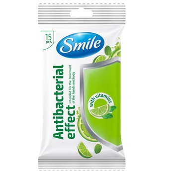 Servetele umede cu efect antibacterian cu vitamine, 15 buc, SMILE Servetele umede cu efect antibacterian cu vitamine, 15 buc, SMILE