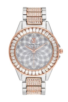 Christian Lacroix, Ceas cu bratara metalica, decorat cu strasuri, Argintiu/Auriu rose Christian Lacroix, Ceas cu bratara metalica, decorat cu strasuri, Argintiu/Auriu rose