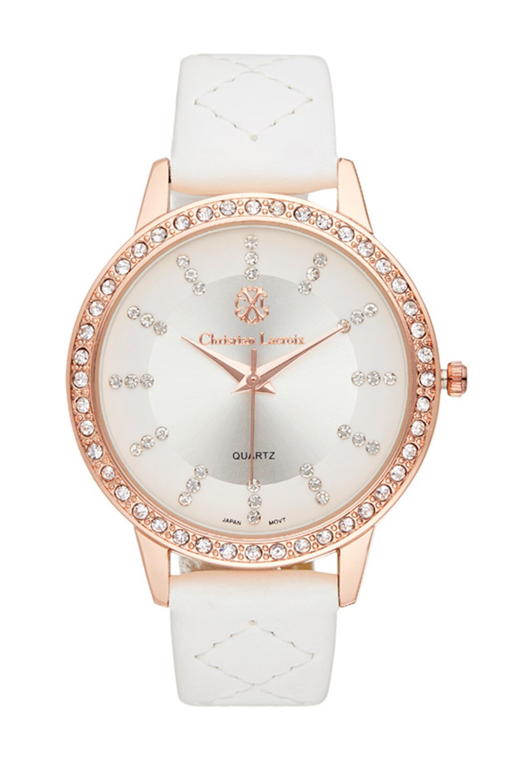 Christian Lacroix, Ceas analog decorat cu cristale, Alb/Auriu rose