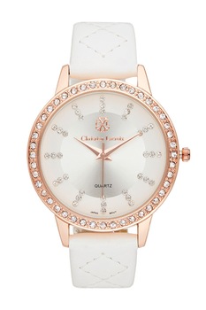 Christian Lacroix, Ceas analog decorat cu cristale, Alb/Auriu rose Christian Lacroix, Ceas analog decorat cu cristale, Alb/Auriu rose