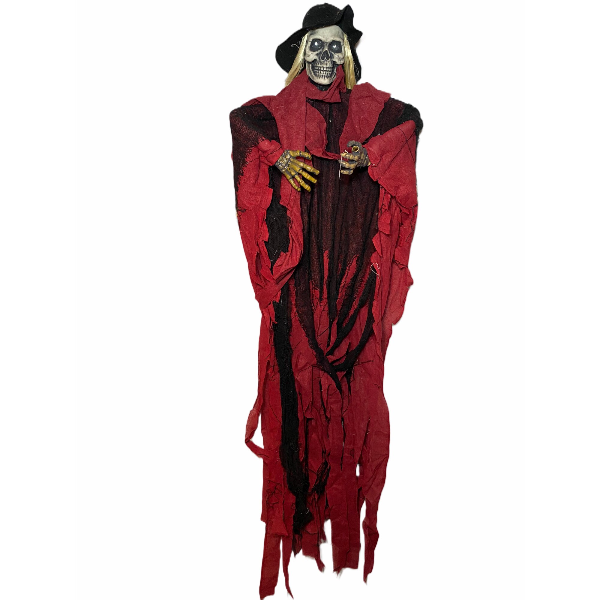 Schelete decorativ vrajitoare pentru Halloween, 150cm, Textil si Mecanic, Negru/Rosu