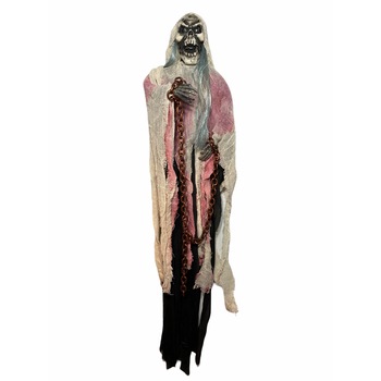 Schelete decorativ cu lanturi pentru Halloween, 100cm, Textil si Mecanic, Alb/Negru/Rosu Schelete decorativ cu lanturi pentru Halloween, 100cm, Textil si Mecanic, Alb/Negru/Rosu