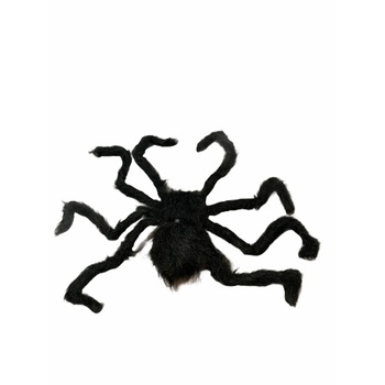 Paianjen urias cu puf pentru Halloween, Plastic, Negru, 60cm Paianjen urias cu puf pentru Halloween, Plastic, Negru, 60cm
