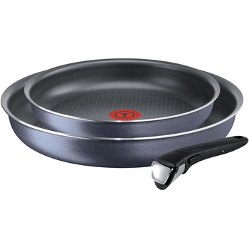 Set tigai Tefal Ingenio Elegance, 3 piese, Titanium Force Non-Stick, Thermo-Spot, maner detasabil, gri/albastru Set tigai Tefal Ingenio Elegance, 3 piese, Titanium Force Non-Stick, Thermo-Spot, maner detasabil, gri/albastru