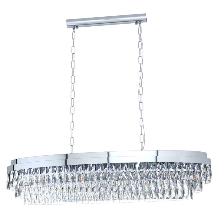 Pendul VALPARAISO 1, EGLO, E14, 13x40W, otel, crom, cristal, 115 x 110 x 30 cm, inaltime reglabila