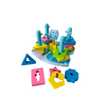 Jucarie din lemn, sortator forme geometrice, 5 coloane, Unitoys Jucarie din lemn, sortator forme geometrice, 5 coloane, Unitoys