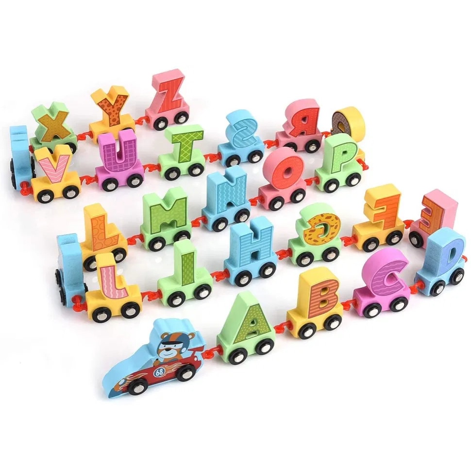 Jucarie educativa din lemn, Masinuta cu Alfabet magnetic, Unitoys