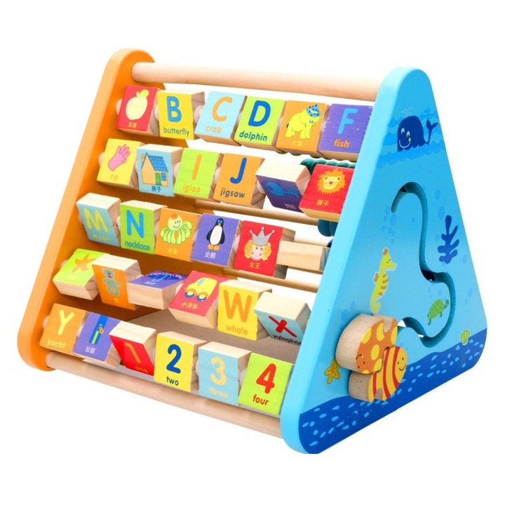 Активен център 5 in 1 дървена пирамида, Сметало, Многоцветен