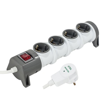 Prelungitor Atra, 4 prize, 3 m, 3500W, 3 x 1.5 mmp, protectie la supratensiune si supraincarcare, intrerupator Prelungitor Atra, 4 prize, 3 m, 3500W, 3 x 1.5 mmp, protectie la supratensiune si supraincarcare, intrerupator