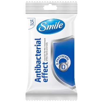 Servetele umede cu efect antibacterian cu D-pantenol, 15 buc, SMILE Servetele umede cu efect antibacterian cu D-pantenol, 15 buc, SMILE