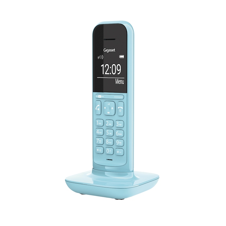 Gigaset CL390A vezeték nélküli (DECT) dizájn telefon, üzenetrögzítő (20 perc), kihangosítható, 150 neves telefonkönyv, hívófélazonosítás, 2 hangprofil nagyothallóknak, bébiőr, legtisztább-kék