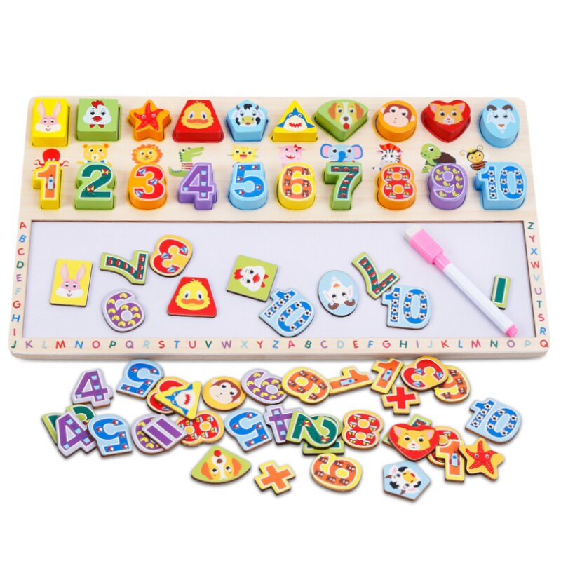 Joc educativ Tabla multifunctionala cu cifre si forme , din lemn, Unitoys