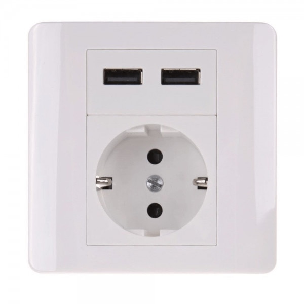 Priza incastrabila Shucko de perete 2xUSB, 5V / 2.1A + doza perete + suruburi