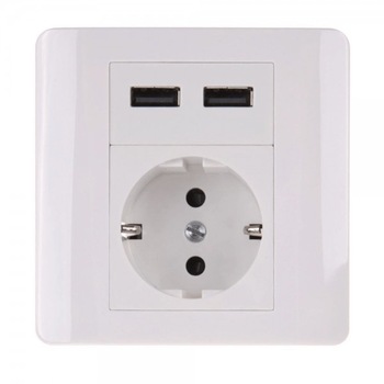 Priza incastrabila Shucko de perete 2xUSB, 5V / 2.1A + doza perete + suruburi Priza incastrabila Shucko de perete 2xUSB, 5V / 2.1A + doza perete + suruburi