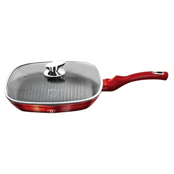 Tigaie pentru grill, Berlinger Haus, aluminiu forjat, rosie, cu capac din sticla termorezistenta, D 28 cm Tigaie pentru grill, Berlinger Haus, aluminiu forjat, rosie, cu capac din sticla termorezistenta, D 28 cm