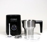 Aparat multifunctional de spumare a laptelui cald sau rece CASO Design, Crema Latte & Choco, cu recipient de inox detasabil, sigur pentru masina de spalat vase, functie tripla, negru/argintiu