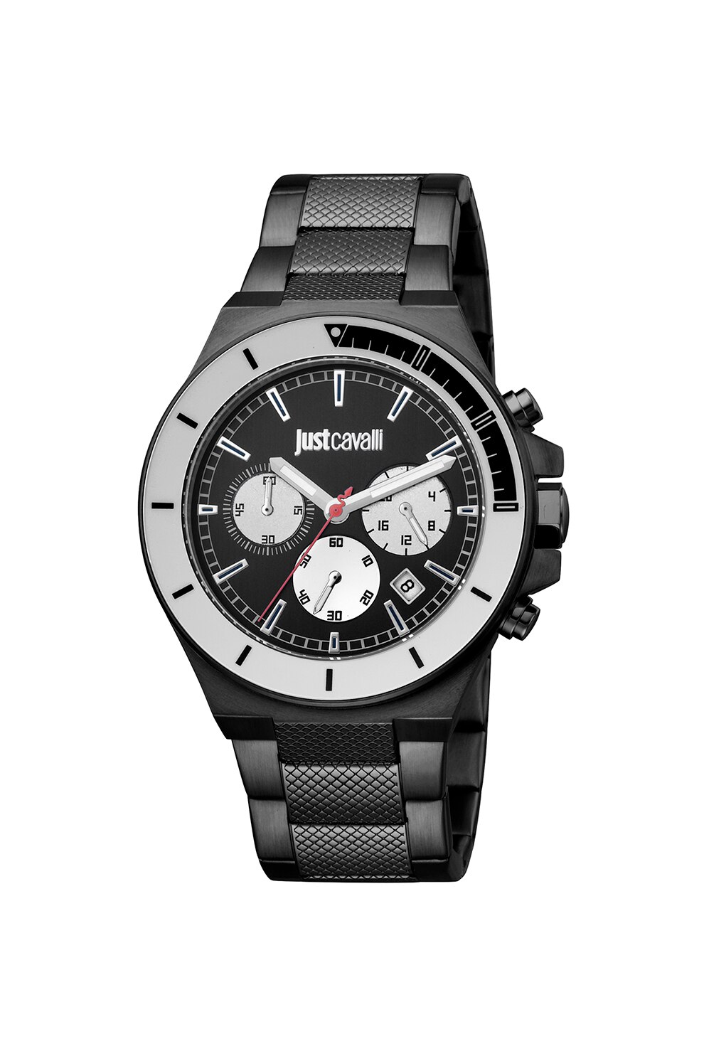 JUST CAVALLI, Ceas cronograf cu bratara metalica, Negru
