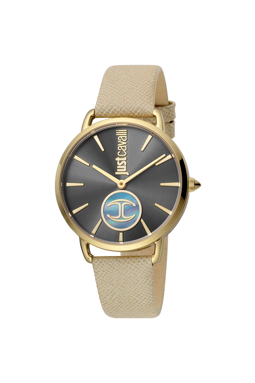 JUST CAVALLI, Ceas analog cu o curea din piele, Bej/Auriu
