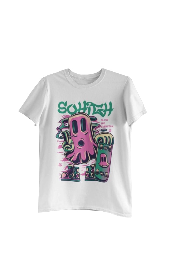 Tricou cu imprimeu Slow mo every day, Alb