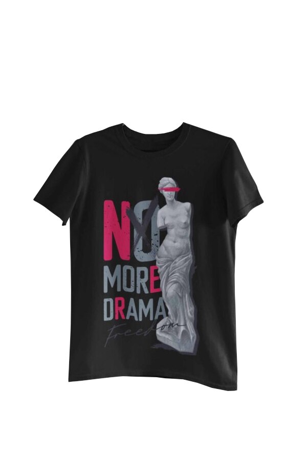 Tricou cu imprimeu No More Drama, Negru
