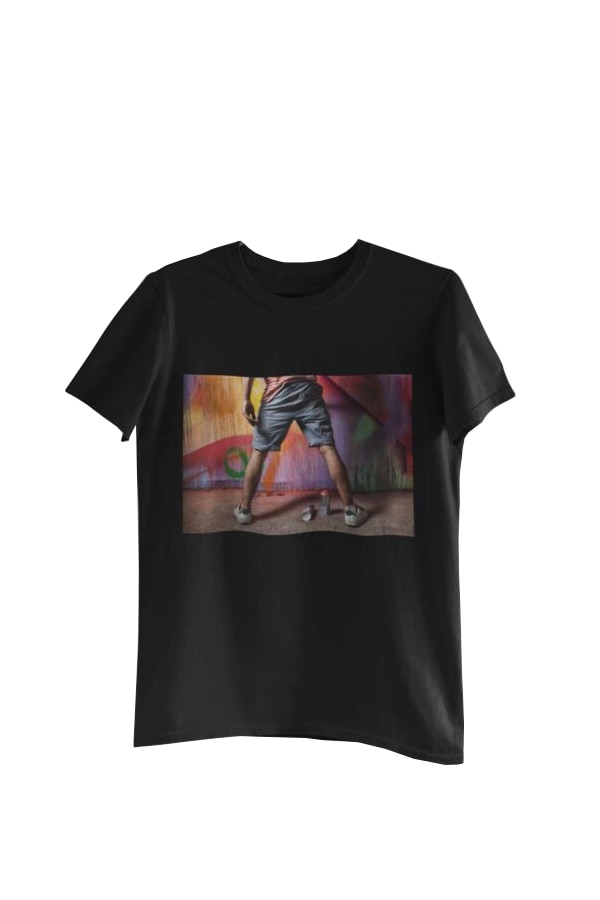 Tricou cu imprimeu Wall Art Action, Negru
