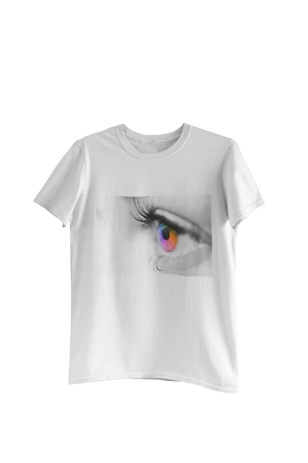 Tricou cu imprimeu Rainbow eye, Alb