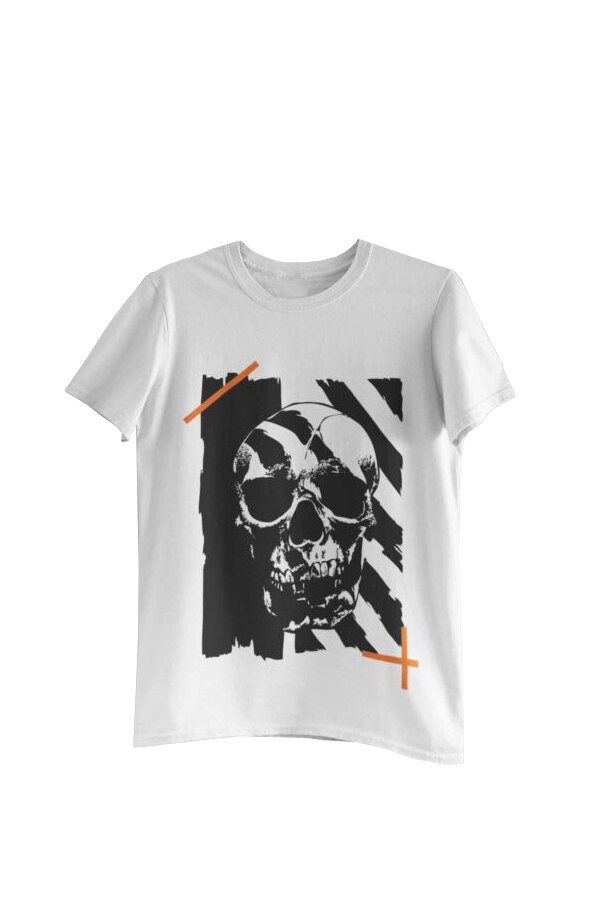 Tricou cu imprimeu Urban Style Skull, Alb, Alb