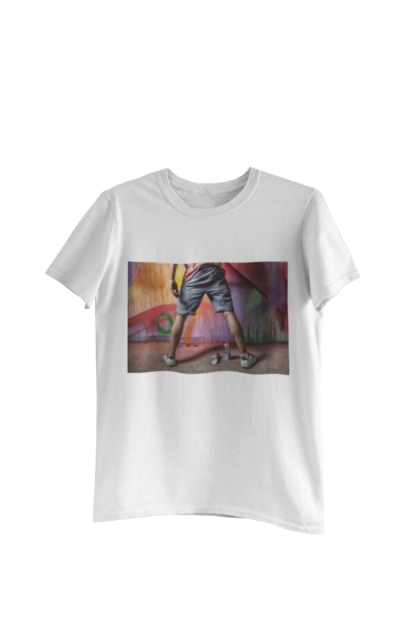 Tricou cu imprimeu Wall Art Action, Alb