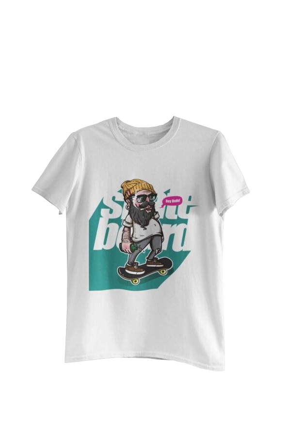 Tricou cu imprimeu SkateBoard, Alb