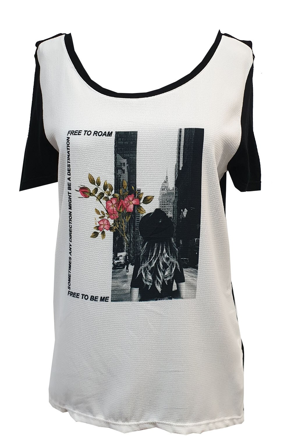Bluza Tally Weijl, cu imprimeu foto si text, Alb / Negru