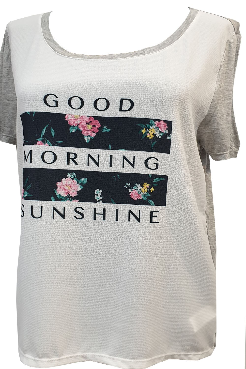 Bluza Tally Weijl,gri/alb cu imprimeu floral si text,M