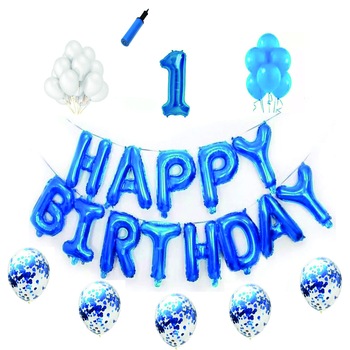 Set complet Happy Birthday , 1 an, albastru Set complet Happy Birthday , 1 an, albastru