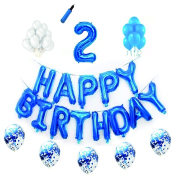 Set baloane Happy Birthday , pentru 2 ani, cifra 1 metru,Albastru Set baloane Happy Birthday , pentru 2 ani, cifra 1 metru,Albastru