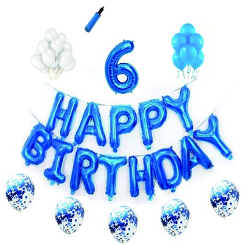 Set baloane Happy Birthday , pentru 6 ani, cifra 1 metru,Albastru Set baloane Happy Birthday , pentru 6 ani, cifra 1 metru,Albastru