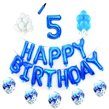 Set baloane Happy Birthday , pentru 5 ani, cifra 1 metru,Albastru Set baloane Happy Birthday , pentru 5 ani, cifra 1 metru,Albastru
