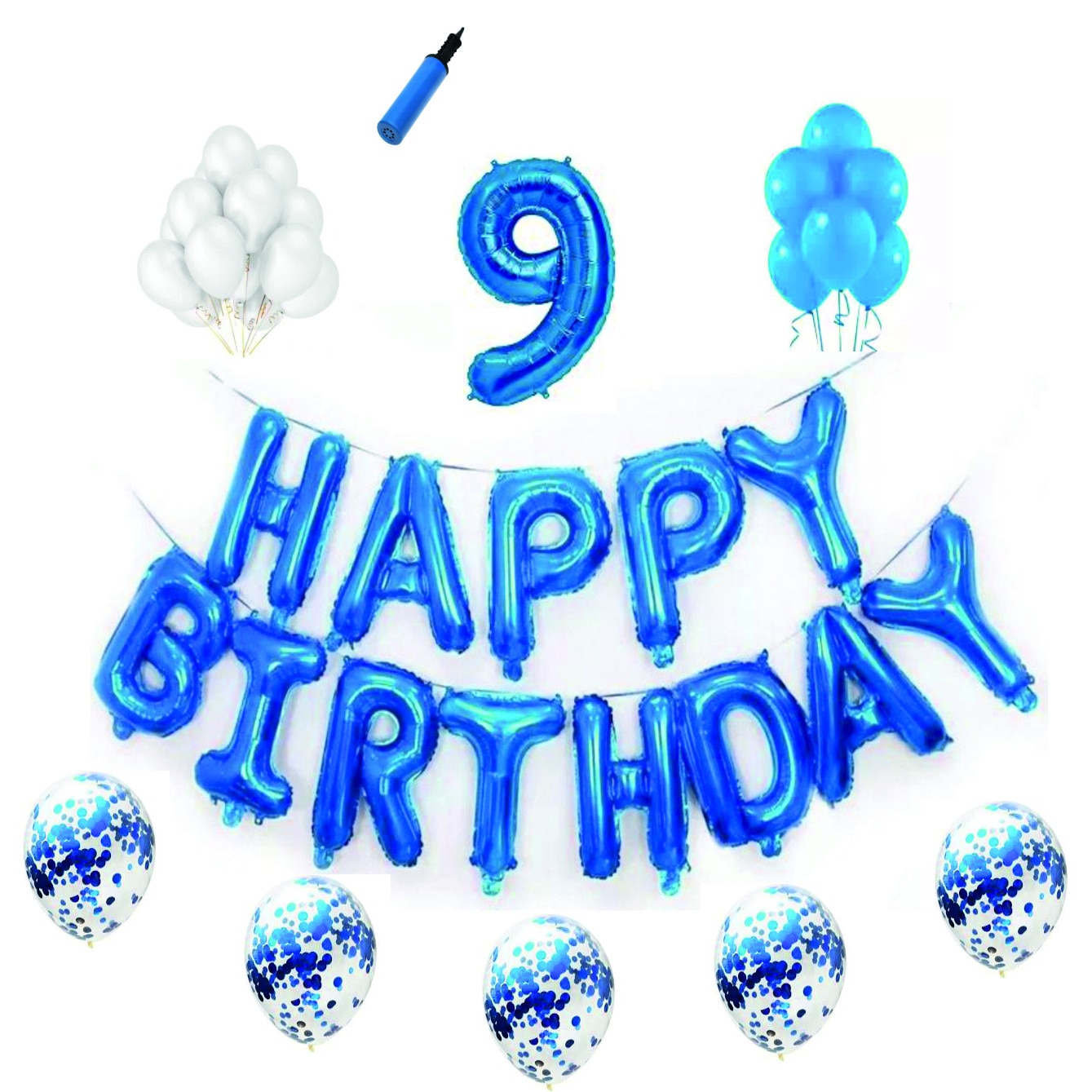 Set complet Happy Birthday , 9 ani, albastru
