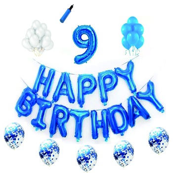 Set complet Happy Birthday , 9 ani, albastru Set complet Happy Birthday , 9 ani, albastru