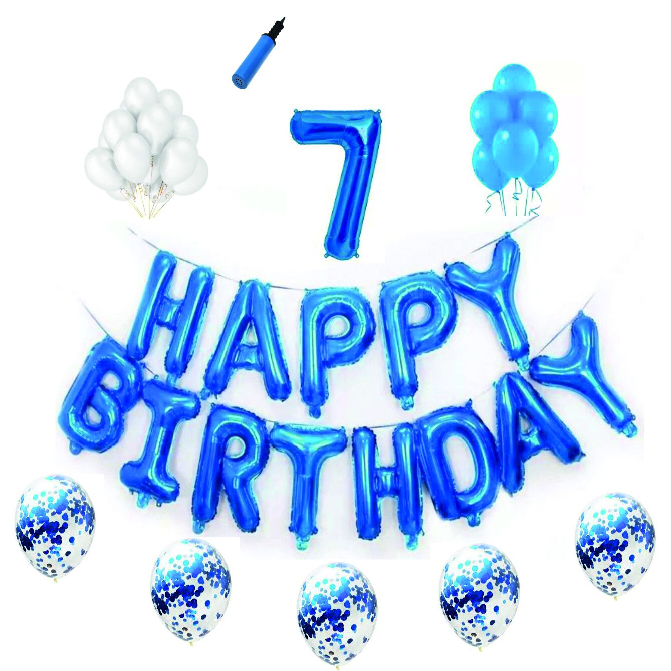Set complet Happy Birthday , 7 ani, albastru