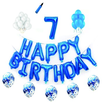 Set baloane Happy Birthday , pentru 7 ani, cifra 1 metru,Albastru Set baloane Happy Birthday , pentru 7 ani, cifra 1 metru,Albastru