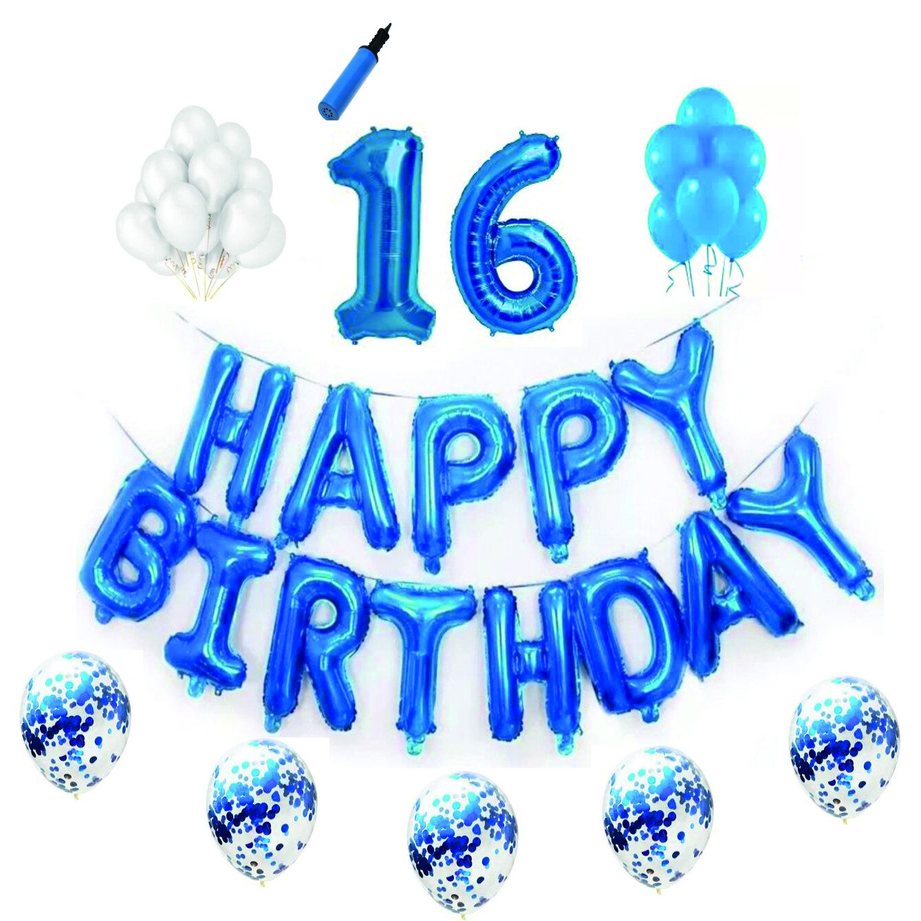 Set complet Happy Birthday , 16 ani, albastru