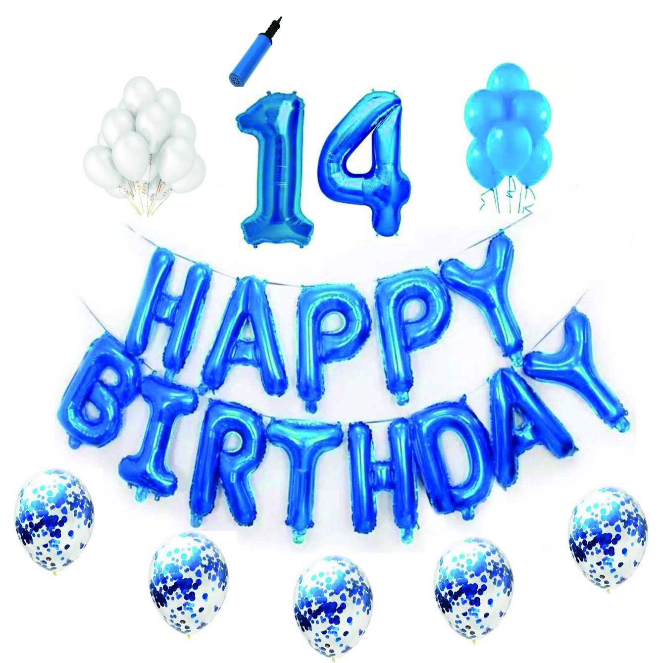 Set baloane Happy Birthday , pentru 14 ani, cifre 1 metru,Albastru