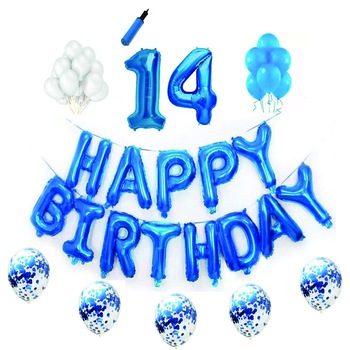 Set baloane Happy Birthday , pentru 14 ani, cifre 1 metru,Albastru Set baloane Happy Birthday , pentru 14 ani, cifre 1 metru,Albastru
